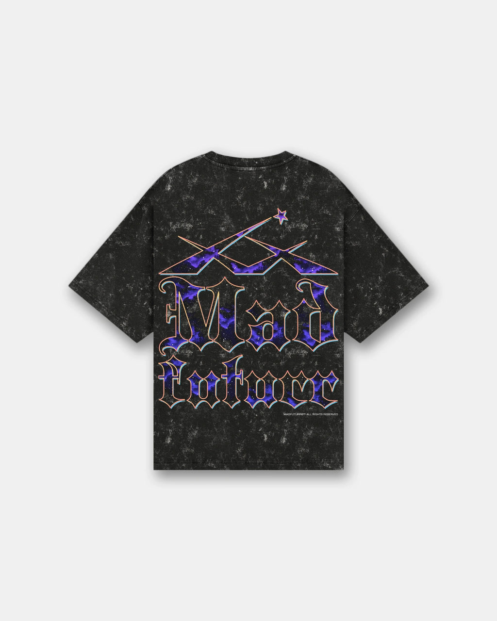Black acid wash oversized t-shirt with robot holding skull graphic, Madfuturr