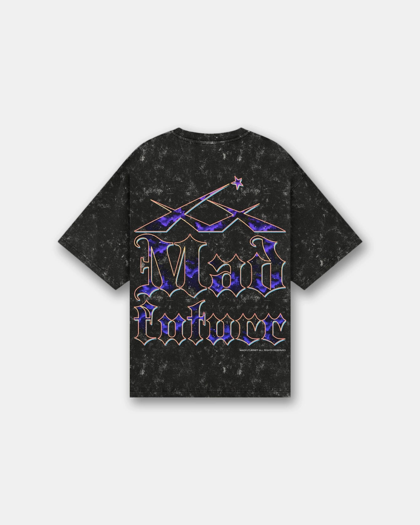 Black acid wash oversized t-shirt with robot holding skull graphic, Madfuturr