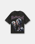 Black acid wash oversized t-shirt with robot holding skull graphic, Madfuturr